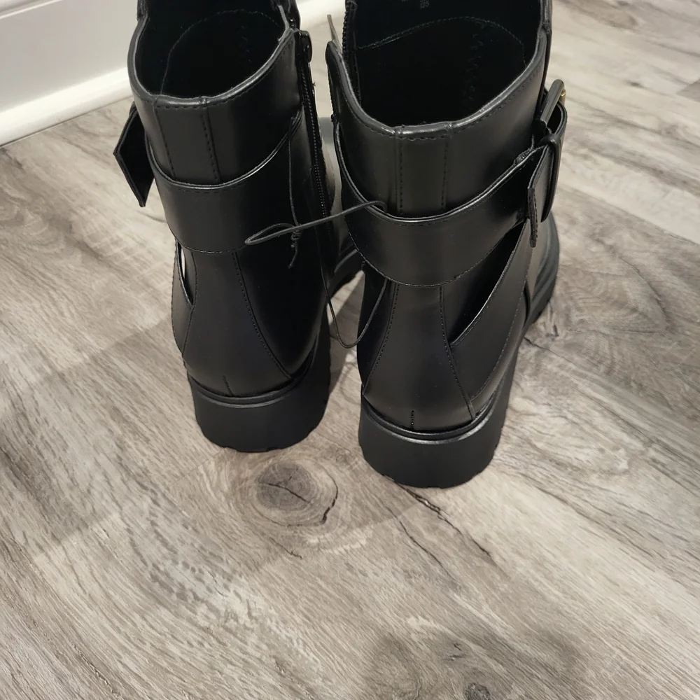 Black Ankle Boots with Gold Buckle - Picture 4 of 5